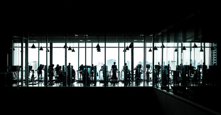 Black and white images of gym or fitness with people do body training.Healthy background concepts...