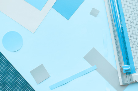 Paper cut with tool in colorful with space background.Hobby decoration designの写真素材