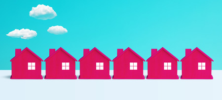 Villa or town concepts with group of red house on pastel color background.panoramic,horizontal for banner size.の写真素材