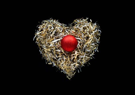 Heart shape decoration from paper art on black color background.Love concepts ideasの写真素材