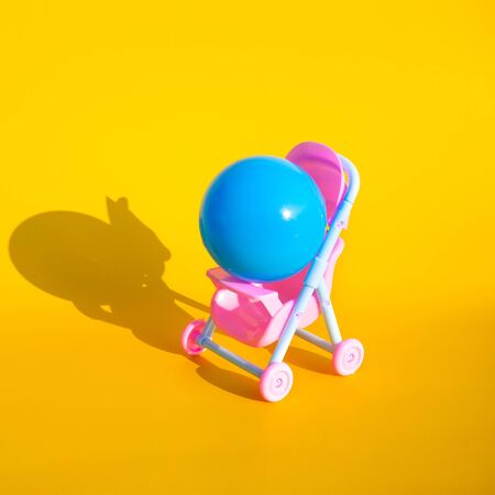 Mock up blue ball on stroller.Minimal object designの写真素材
