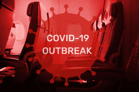 Save your health concepts with travel activity on covid-19 virus outbreak.Airplane seats in dangerous situation.transportation and vacation holidayの写真素材