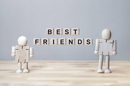 Best friends concepts with text message and wood toy mockup.together and relationship.teamwork and buddyの写真素材