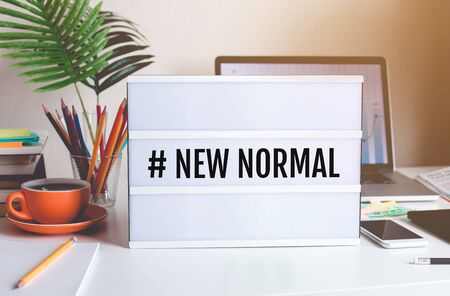 New normal trendy,stay home,work from home,social distancing concepts on virus outbreak situation.safety and health care ideasの写真素材