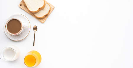 Set of breakfast food or bakery on white table background.cooking and eating with healthy lifestyle.top viewの写真素材
