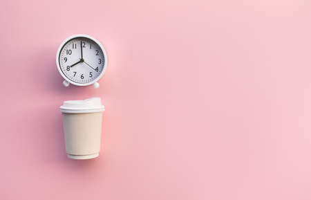 Drinking,refreshment in morning concepts with coffee cup and clock(watch) with blank copy space.Business worker and timeの写真素材