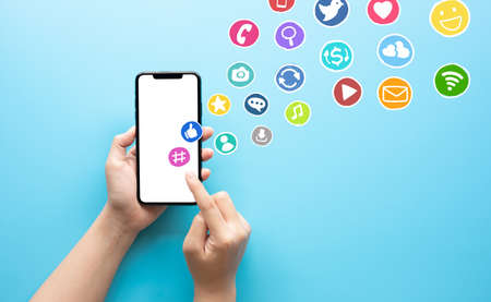 Digital life and online concepts with smartphone and icon social media.technology connectivity ideas