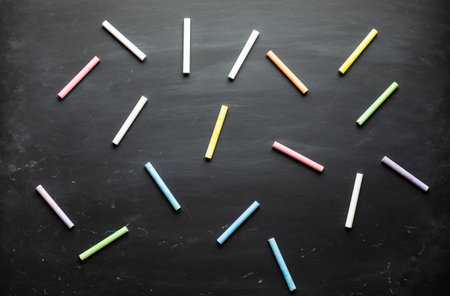 Blackboard with color chalk and copy space background.material for design.