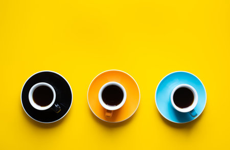 Coffee time with cup on colorful background.refreshment and drink conceptsの写真素材