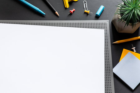 Modern worktable in black color background.creativity space