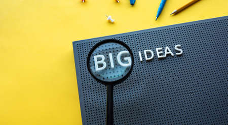 Big idea,Business creativity concepts with lightbulb and text on yellow background.motivation for success.の写真素材