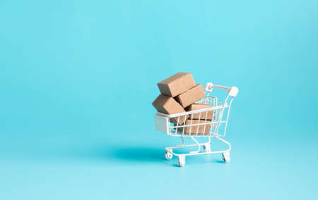 Business ecommerce or online shopping concepts with product box order in trolley.marketplace and...