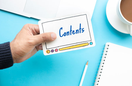 Social contents and online marketing concepts with male hand holding fram of video movie and text.digital trending ideasの写真素材