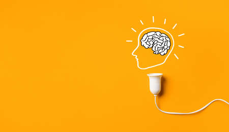 Business creativity and inspiration concepts with brain,lightbulb on color background.motivation for...