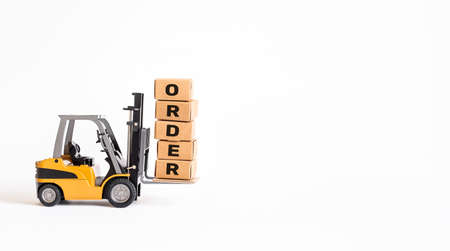 Industry and business transportation with forklift loading product box.economy with demand and supply concepts.logistics serviceの写真素材