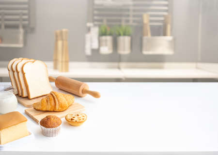 Set of bakery,cake on table kitchen background.cooking and eating with healthy lifestyle.top view