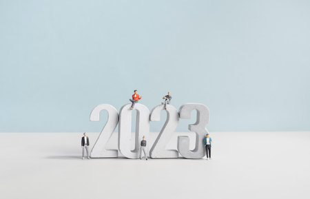2023 teamwork and new year goal,plan,action concepts with text and business person.smart or...