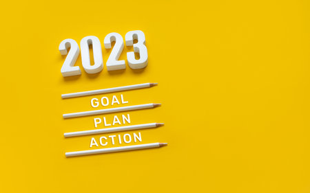 2023 new year goal,plan,action concepts with text number and pencil.Business management,Inspiration...