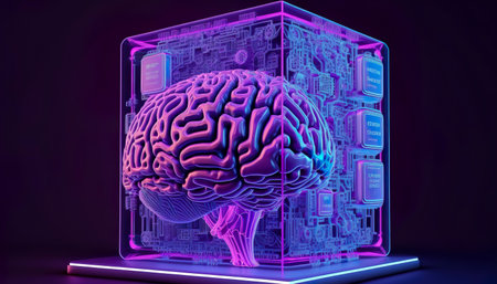 Creativity and technology analysis concepts with brain and data saver,processor.cyber security.idea and inspiration.ai generated imagesの素材