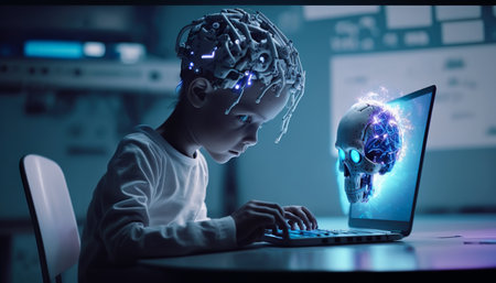 Ai humanoid robot,artificial intelligence or machine learning concepts.globalization and technology development.global disruption.ai generated imagesの素材