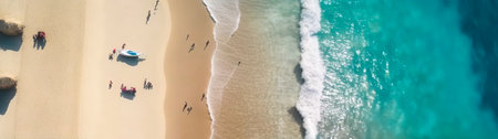 soft blur focus.Top view of tropical sea beach in summer.holiday and vacation.long size banner.ai generated imagesの素材
