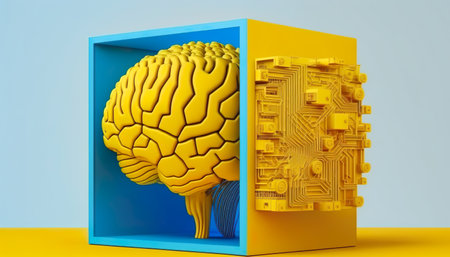 Creativity and technology analysis concepts with brain and data saver,processor.cyber security.idea and inspiration.ai generated imagesの素材