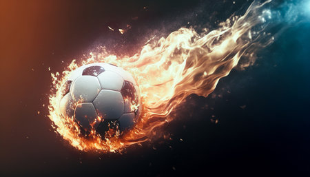 soccer football fire flame flying look like comet.sport  action for advertising concepts.ai generated imagesの素材