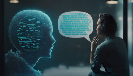 person talking with robotic ai.futuristic technology or machine learning concepts.ai generated imagesの素材