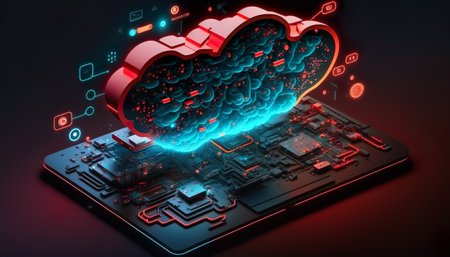 Cloud storage center technology.big data management concepts.communication line and distribution.futuristic engineer.business system.Ai generated imagesの素材