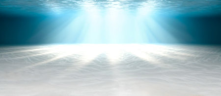 Soft blur focus.under water of sea,ocean with sun light background.ai generated imagesの素材