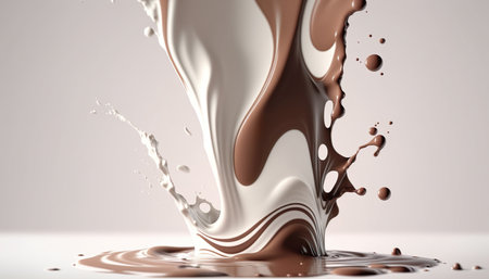 Chocolate splash with milk spin or pouring.hot drink dynamic mixing for demonstration food shot background.ai generated imagesの素材