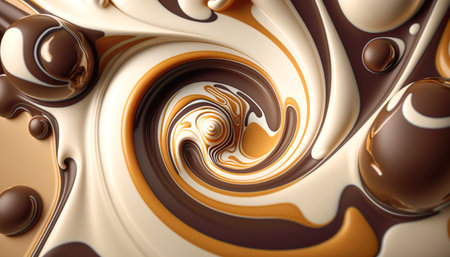 Chocolate splash with milk spin or pouring.hot drink dynamic mixing for demonstration food shot background.ai generated imagesの素材