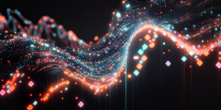 Flow of data network.digital stream.binary code.information transmission.cloud and blockchain futuristic technology.abstract Stripes in neon color Background.Generative ai technologyの素材