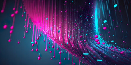 Flow of data network.digital stream.binary code.information transmission.cloud and blockchain futuristic technology.abstract Stripes in neon color Background.Generative ai technologyの素材