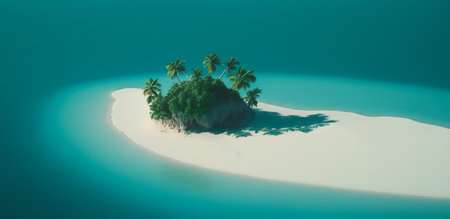 Aerial view.illustration of  tropical island and blue smooth sea,ocean for Summer holiday or vacation concepts.long banner size key visual design.generative ai technologyの素材