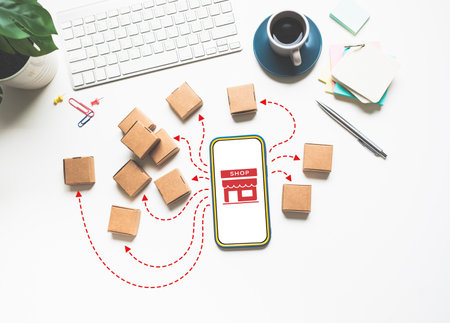 Business ecommerce and logistic with retail store or online shopping conceptsの写真素材