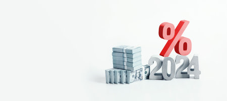 2024 with world economic financial.money loan interest rate or business analysis.revenue and expensesの写真素材