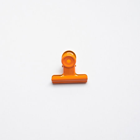 yellow paper clip model mockup for design flat lay key visual concepts or commercial adsの写真素材