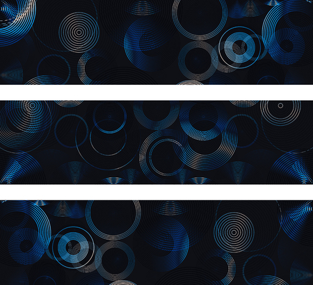 Abstract dynamic circles, futuristic concept digital art background & banner set. Vector illustration.のイラスト素材