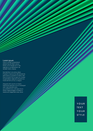 Dark blue and turquoise color toned, 3d striped lines minimal concept abstract background. Vertical A4 page size brochure & flyer template, layout.のイラスト素材