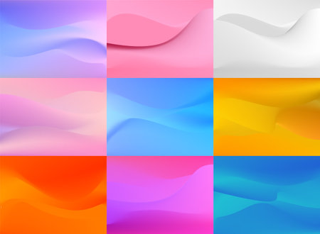 Set of soft wavy lines abstract backgrounds with vibrant pastel color tone. Ideal for business card, banner, brochure & flyer cover design or website landing page.のイラスト素材