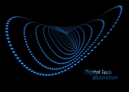 Abstract futuristic shape background with dotted lines and curved mesh. Dark blue vector background.のイラスト素材