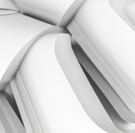 Abstract metallic and glassy rendered 3d shape background design. White abstract background with folded sheets of paper. 3d render illustration.の素材