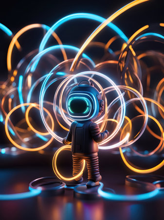 3d rendering astronaut on a dark background with neon lights. Futuristic conceptの素材