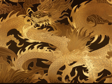 Gold patterned wallpaper on a background of gold Japanese Pattern Ryu New Year AI Imagesの素材