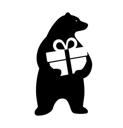 Polar bear wearing Santa hat, holding the gift box, vector illustrationのイラスト素材