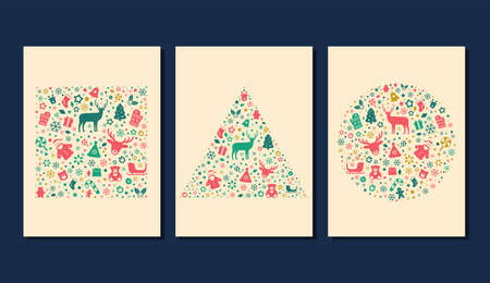 Square, triangle and circle pattern of Christmas icons, vector illustrationのイラスト素材