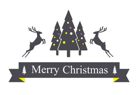 Reindeer, winter, Christmas with snow, tree, flat iconsのイラスト素材