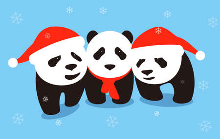 Cute panda baby wearing Christmas hat, flat design, vectorのイラスト素材