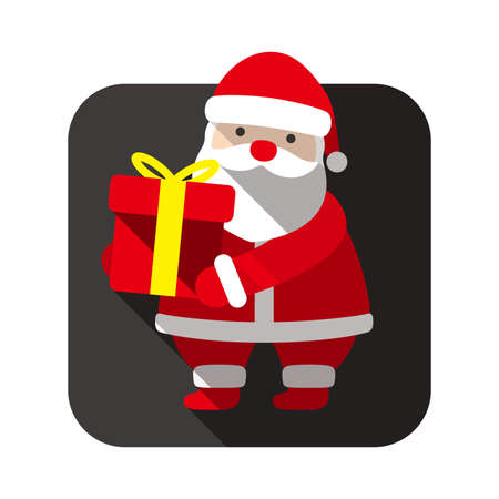Santa Claus holding gift box, simple Christmas element flat icon designのイラスト素材